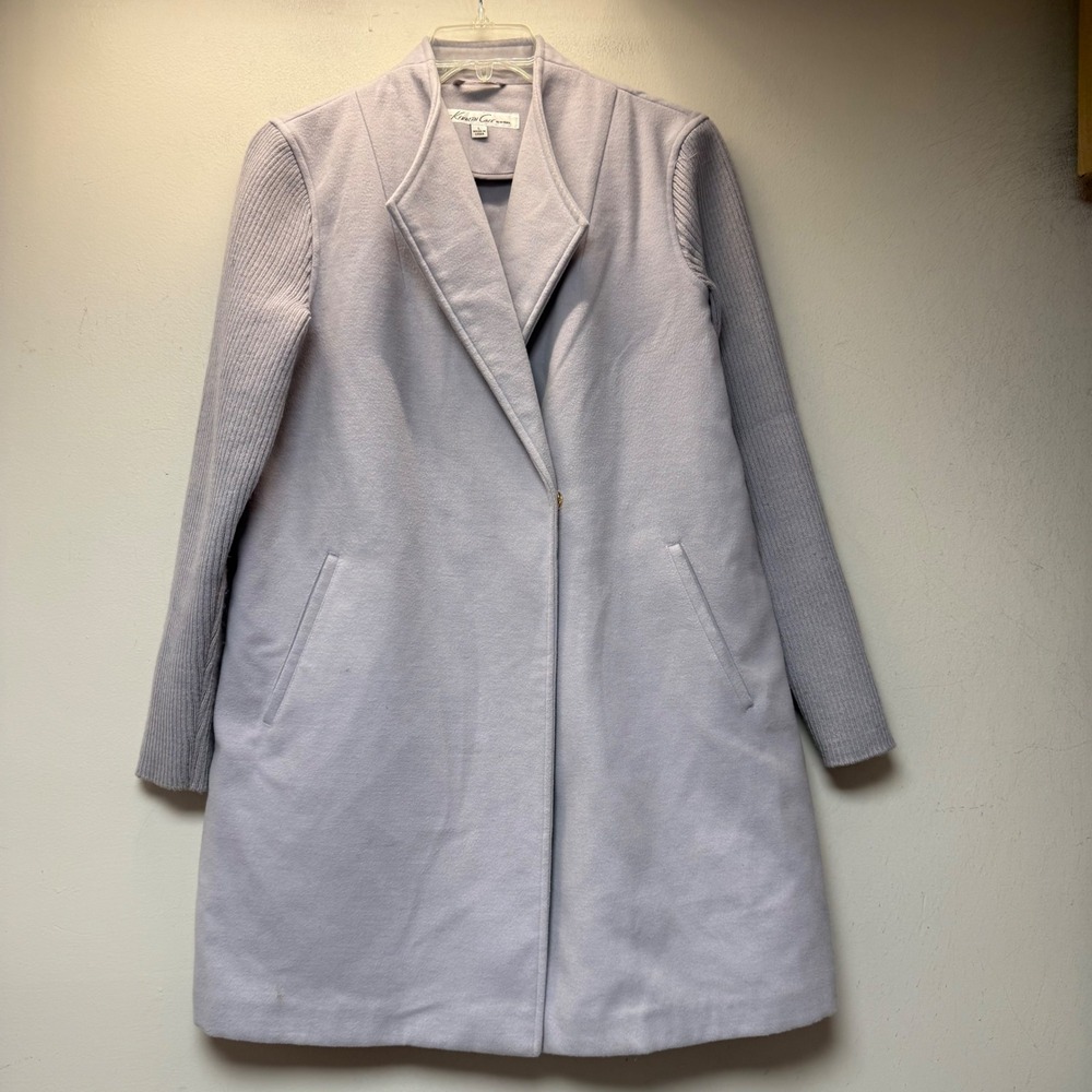 Kenneth Cole Coat Women Large Lavender Excellent Knit Mixed Media Overcoat